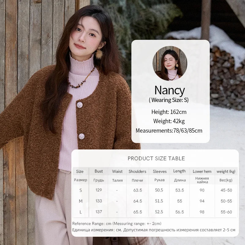 MISHOW Women's Brown Jacket 2025 Winter Retro Warm Round Neck Wool Quilted Coat Commute Short Loose Thick Coat Woman MXE87W0935