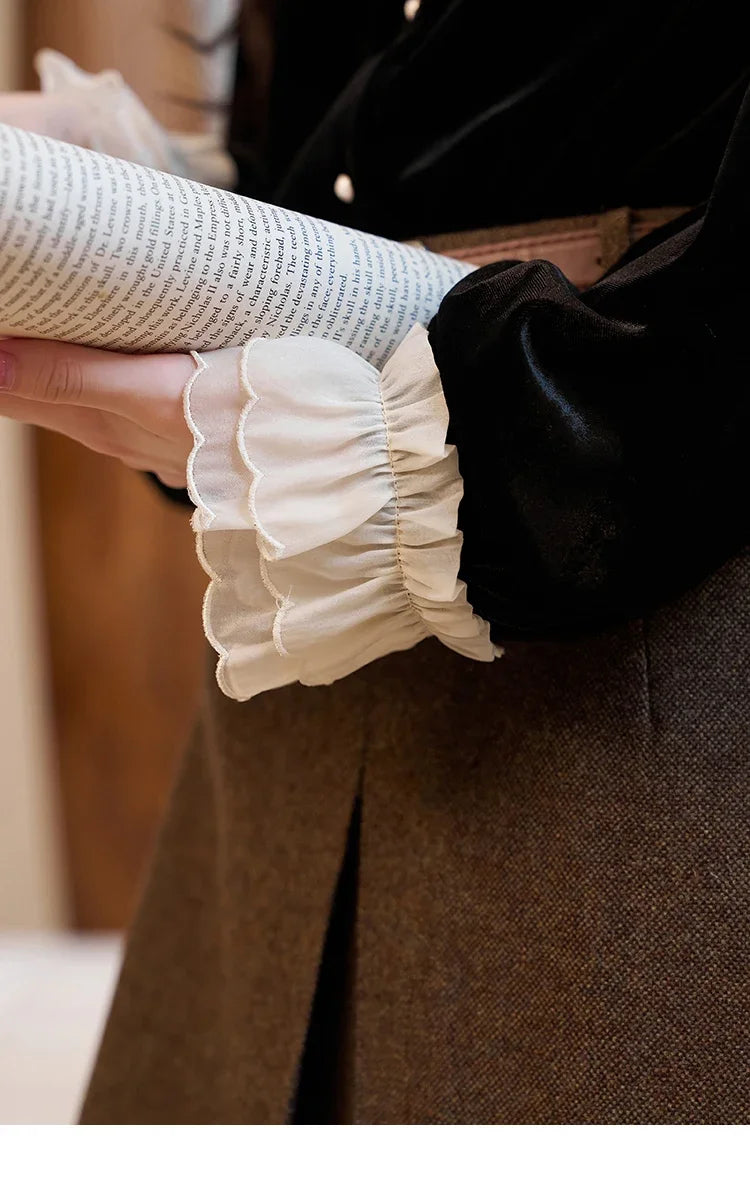 MISHOW French Retro Velvet Blouses for Women 2025 Autumn Winter Button Down O Neck Korean Long Sleeve Shirt Tops MXC51X1323