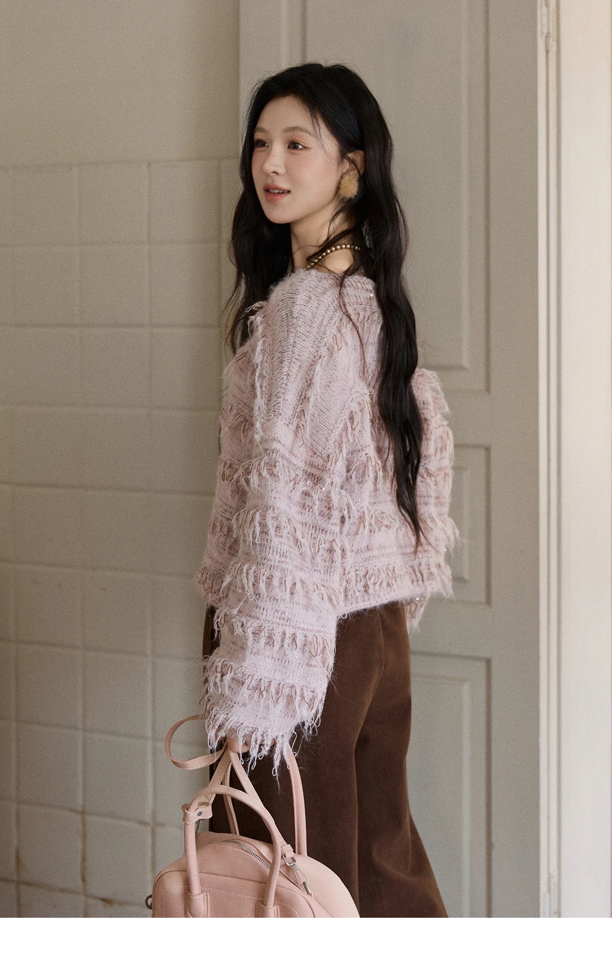 MISHOW Tassel Bead Wool Blended Sweater Autumn Winter 2025 Elegant Thick Knitted Sweater Loose Warm Tops Office Lady MXE90Z2822