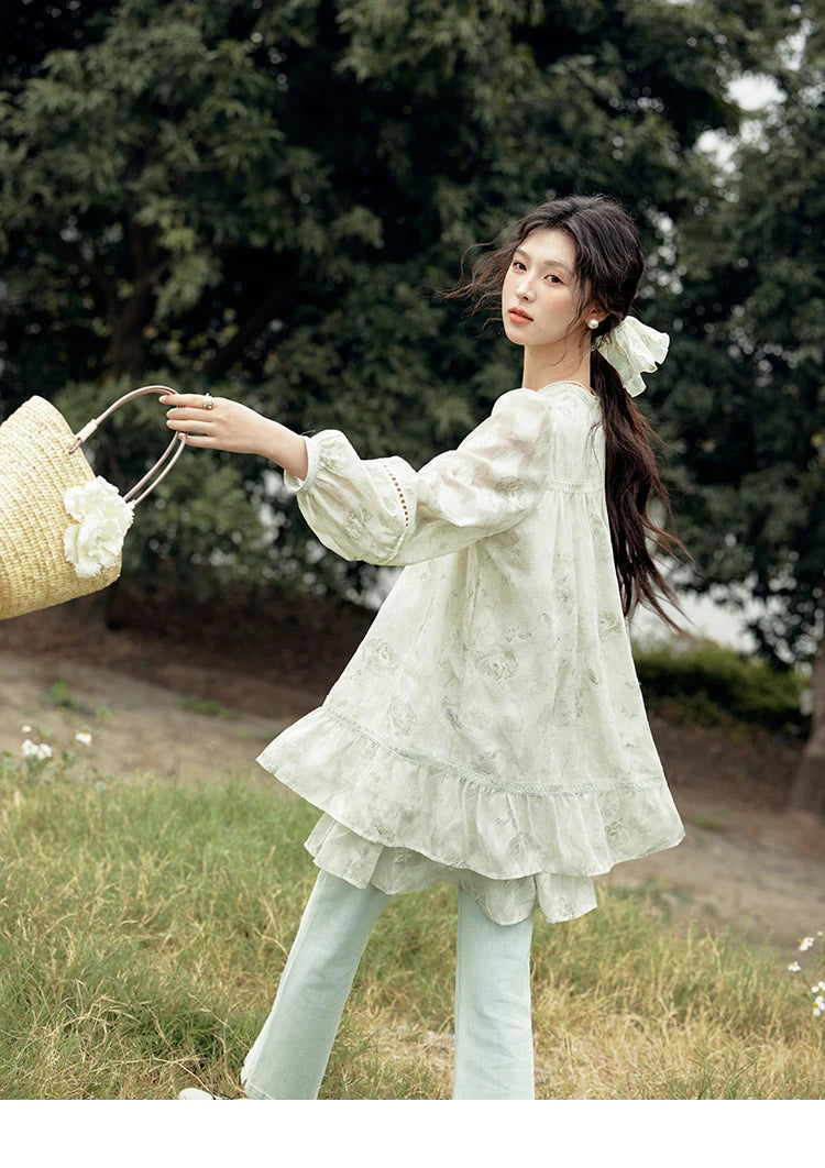 MISHOW Floral V-neck Drawn Tassels Dresses 2025 Spring Summer Hollow Out Lantern Sleeve Dresses Vacation Doll Dress MXE15L2121