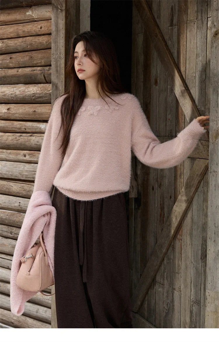 MISHOW Long Sleeve Sweaters 2025 Winter Elegant Loose Handmade Crochet Bowknot Sweater Women's Casual Knitted Top MXE87Z2679