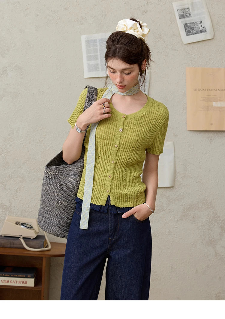 MISHOW Summer Knitted T-Shirts 2025 New Solid Short Sleeve Round Neck Thin Tops Female Fashion Versatile Office Lady MXE31Z1229