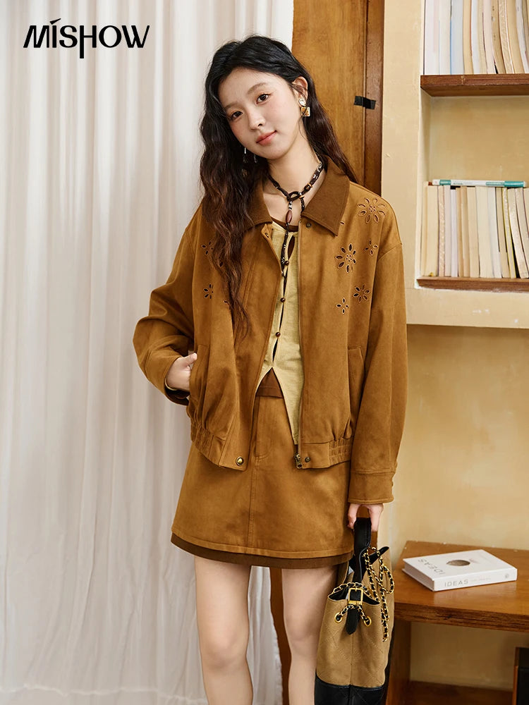 MISHOW Skirt Two Piece Set for Woamn 2025 Retro Corduroy Cutout Lapel Jacket Mini Skirt Autumn Women's Clothing Set MXE47T0745