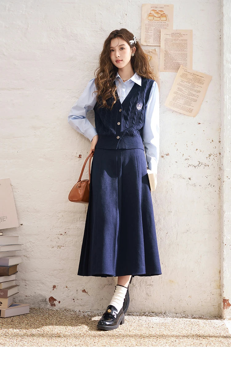 MISHOW Elegant A-line Skirt 2024 Spring Solid Preppy Style Commuter Pleated High Waist Slim Female Mid Length Skirts MXD12B0213