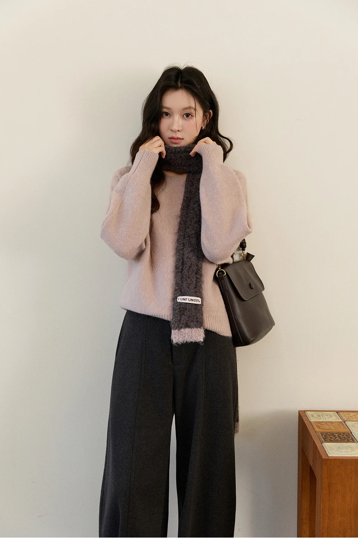 MISHOW Women's Solid Knitted Sweater 2025 Autumn Winter Boat Neck Lantern Sleeve Loose Sweater Soft Warm Pullover Top MXE94Z2984