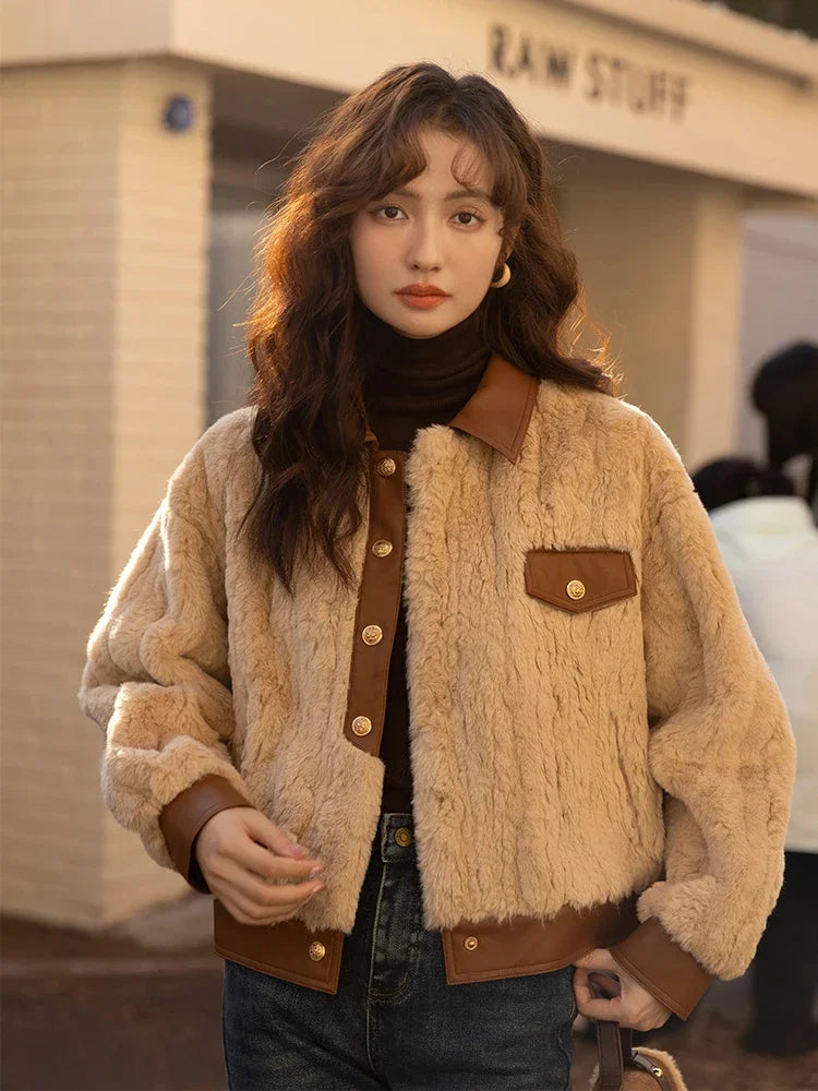 MISHOW Women's Lamb Wool Coat 2022 Winter Single Breasted Leather Turn-down Collar Thickened Warm Outwear Office Lady MXB43W0490