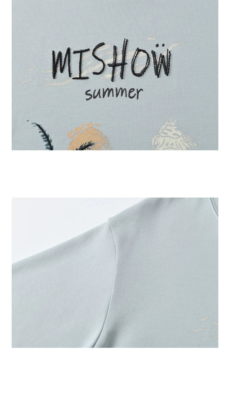 MISHOW Casual Print T-shirts Women 2025 Summer New Short Sleeve Round Neck Coconut Tree Pattern Shirt Woman Holiday MXE31T0516