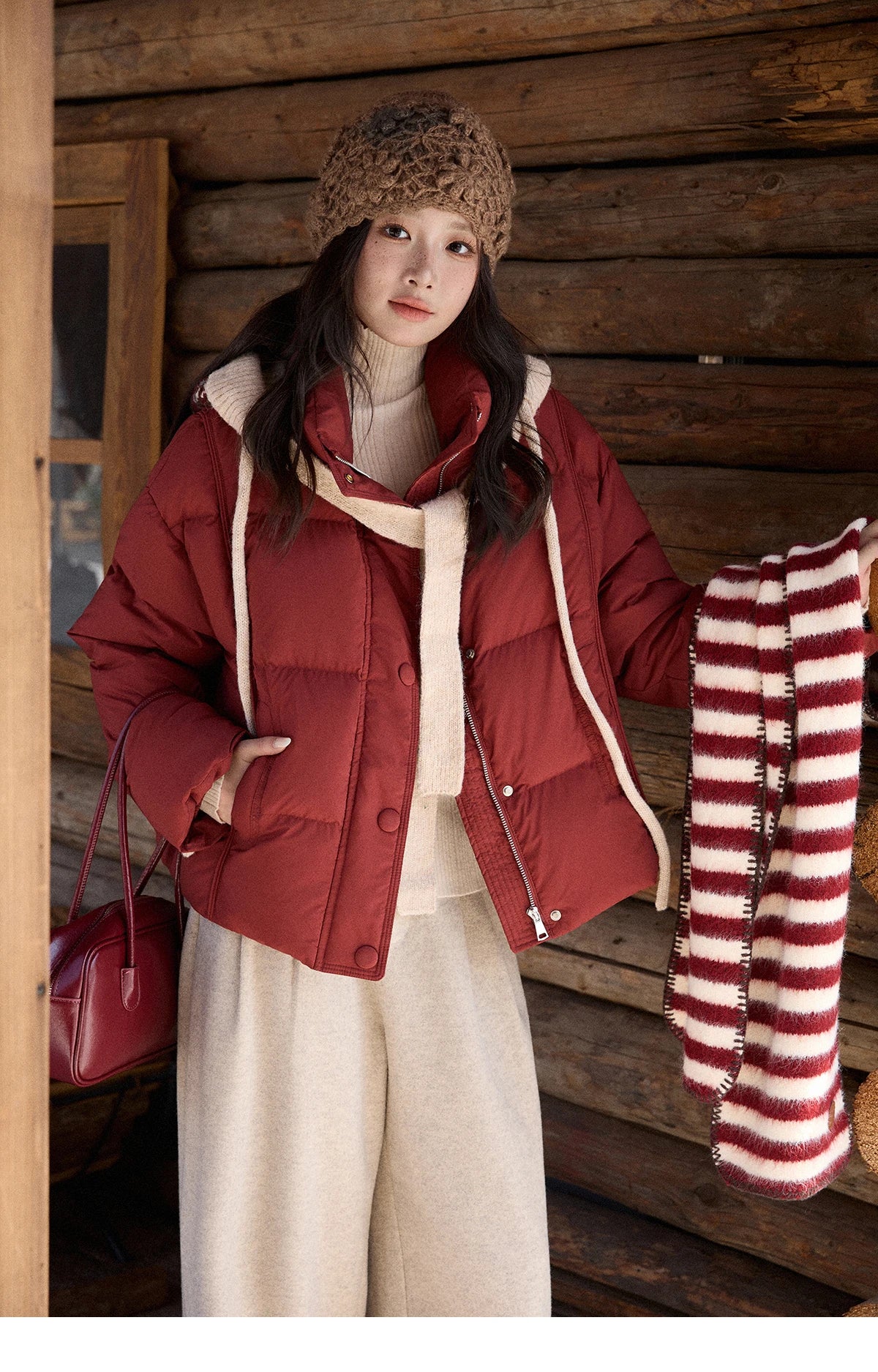 MISHOW Christmas Down Jacket with Jacquard Hat Winter 2025 90% White Duck Down Warm Coats Stand Neck Solid Down Coat MXE90Y0086