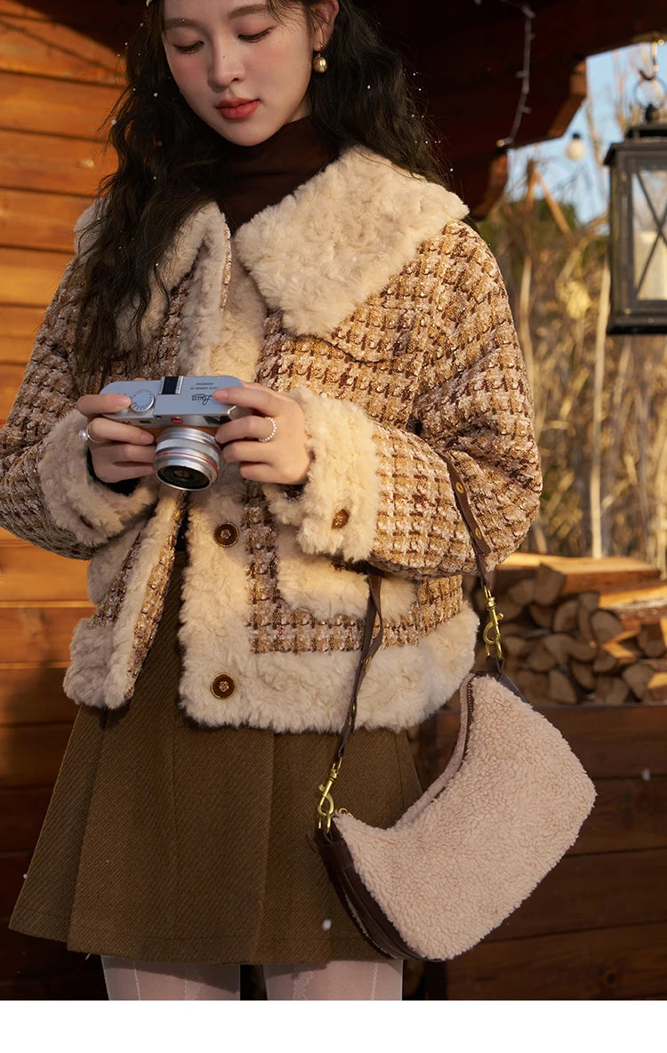 MISHOW Winter Parkas Jacket Women High Quality Loose Padding Cotton Coat Thick Warm Houndstooth Puff Jackets Ladies MXC54W0137