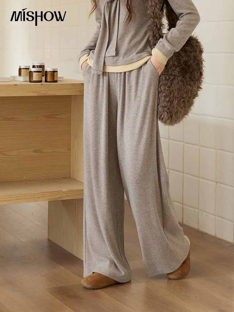 MISHOW Elastic Waist Casual Pants 2025 Autumn Winter Solid Full Length Pants Loose Wide Leg Trousers Office Lady MXE89K1119