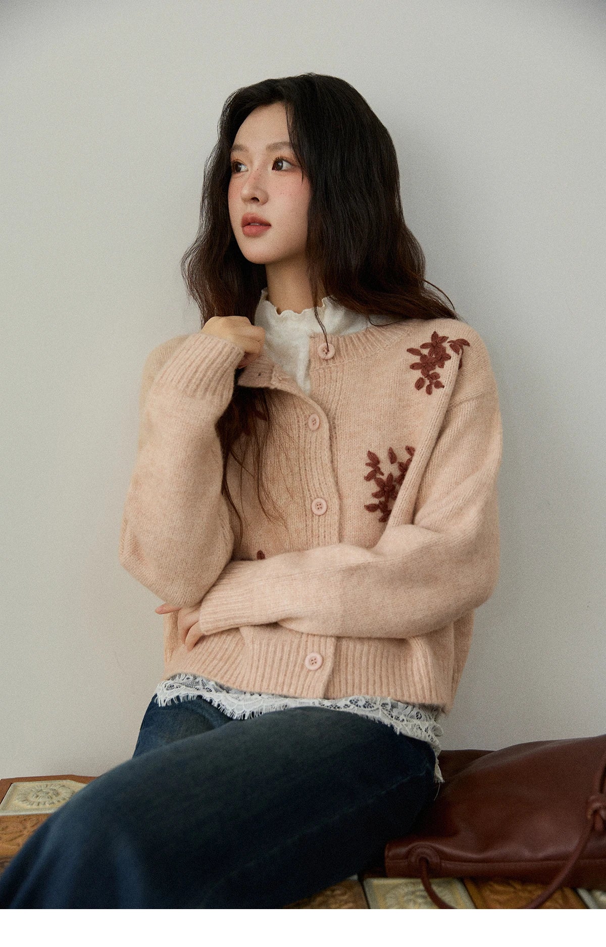 Mishow Floral Embroidery Round Neck Wool Cardigan MXE86Z2724