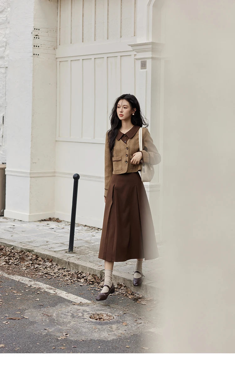 MISHOW Plaid Tweed Coats Midi Skirt Separately Women 2024 Fall Winter Polo Vintage Elegant Jackets Pleated Skirts MXD46W0460