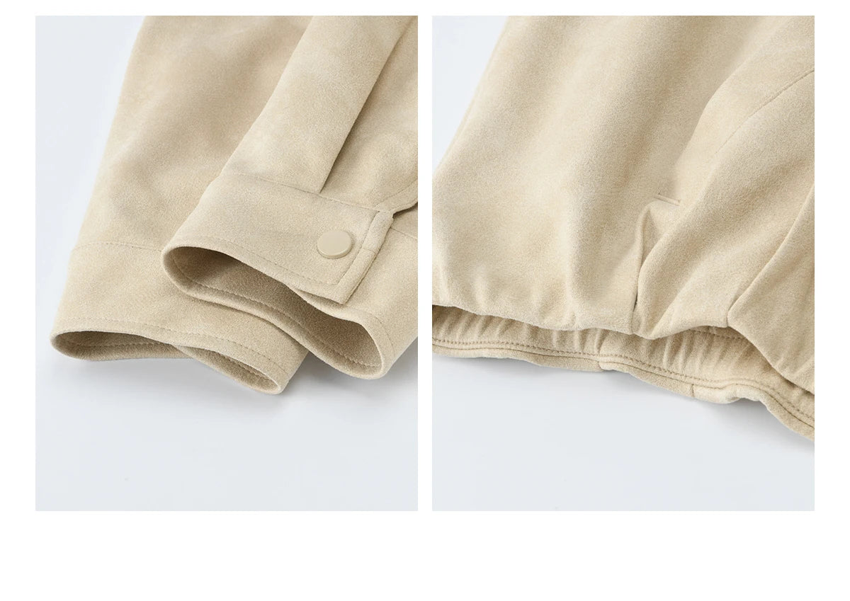 MISHOW Women's Imitation Suede Jacket2026 Spring Floral Embroidery Lapel Zipper Coats Long Sleeve Casual Outerwear MXF11W1027