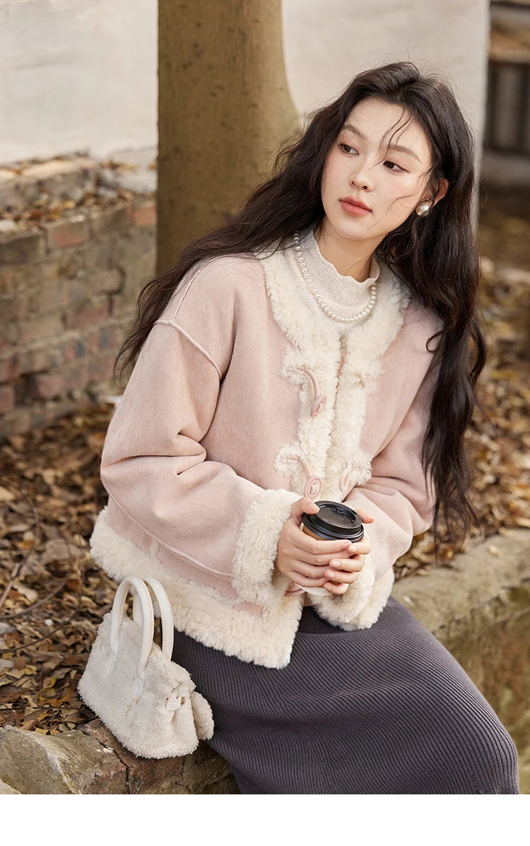 MISHOW Double Face Fur Coat For Women 2024 Winter Sweet Korean Vintage Suede Splicing Fleece Warm Thickened Jacket MXD55W0646