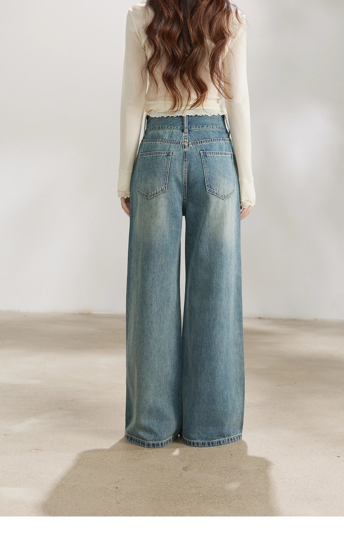 MISHOW Women's Vintage Blue Wide Leg Jeans Spring High Waist Cotton Pants Two-button Loose Casual Denim Trousers MXF108K1005