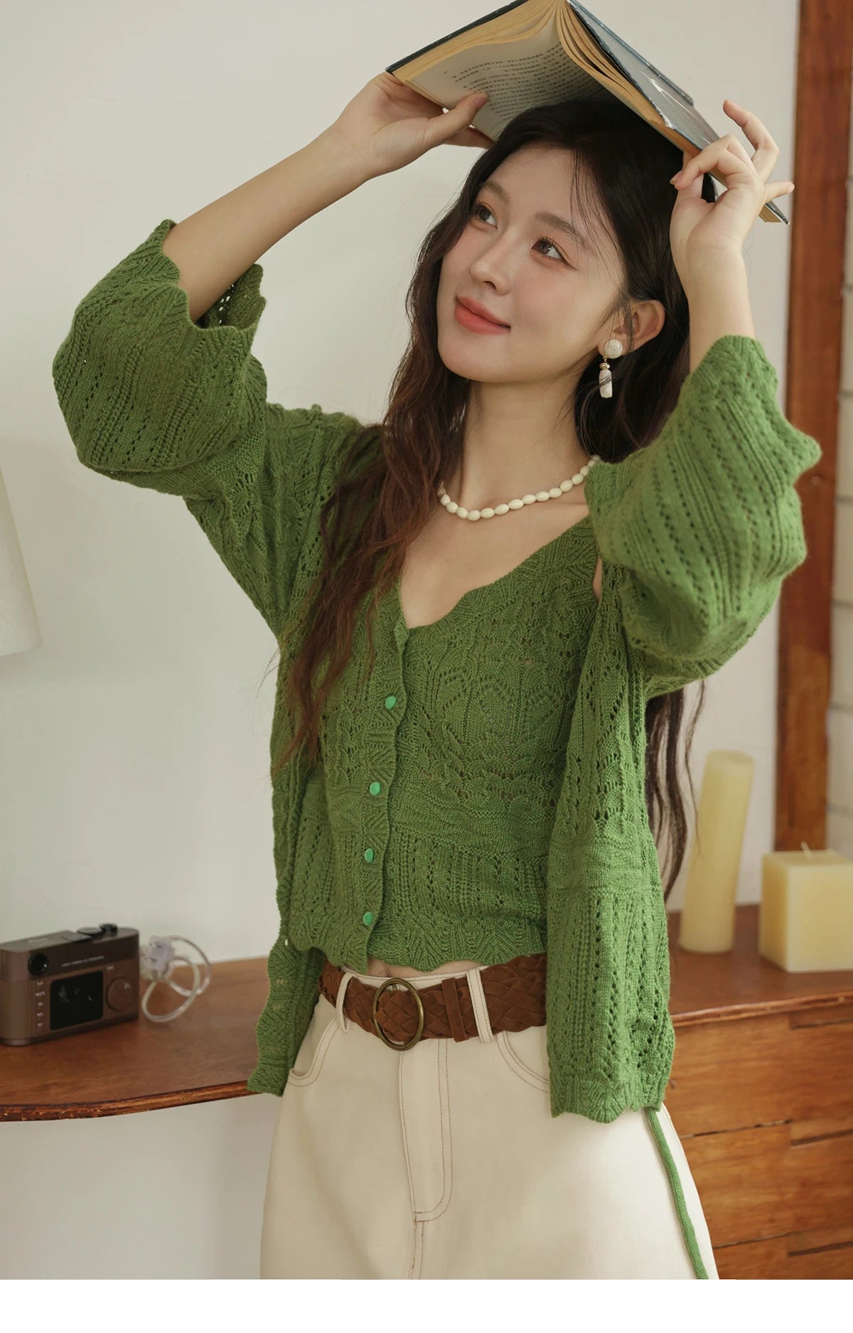 MISHOW Women's Wool Knitted Suit Autumn 2025 Flared Sleeves Lace-up Cardigan Single-breasted Camisole Two-piece Set MXE42T0717