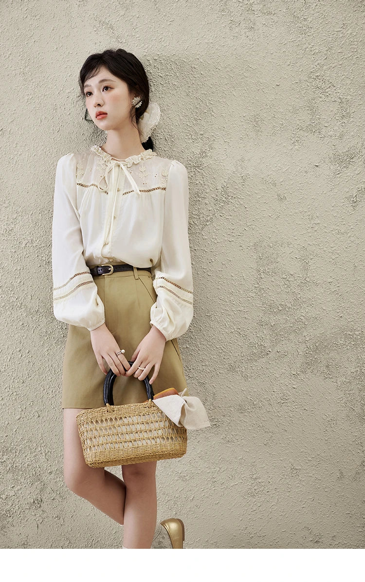 MISHOW Khaki A-line Short Skirt Spring 2025 100Cotton High Waist Versatile Skirt Zipper Pockets Skirt (Not with Belt) MXE15B0696