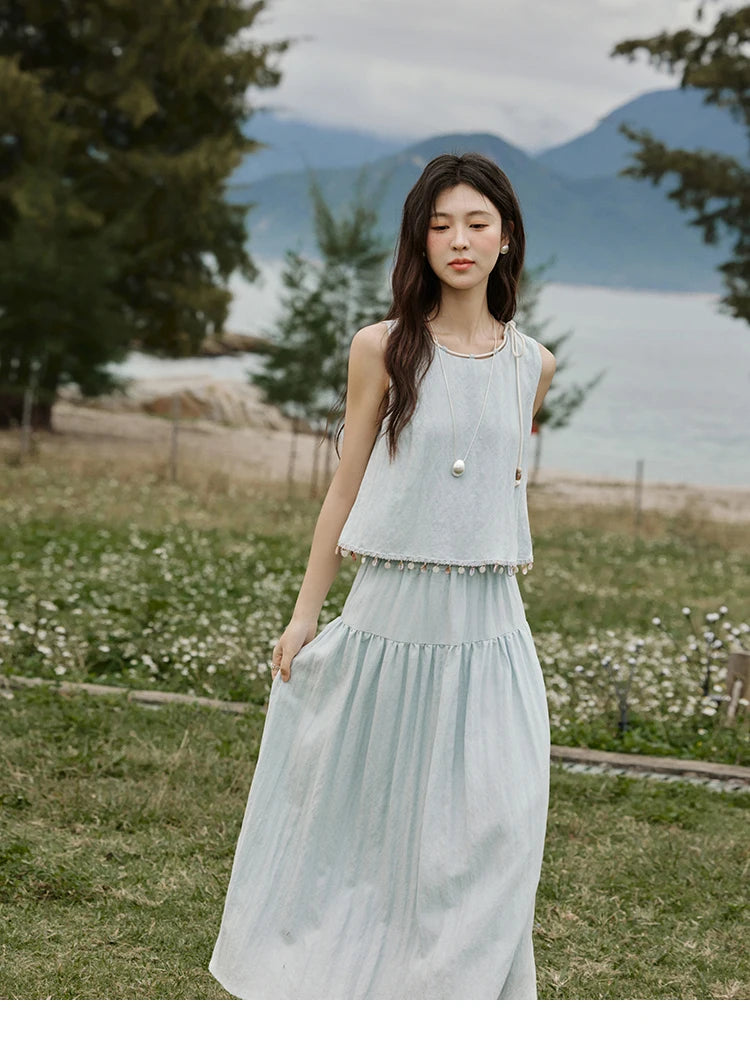 MISHOW Casual Vest Skirt Sets for Women Summer 2025 Sleeveless Round Neck Vests Solid Midi Skirts Female Fashion MXE33T0526