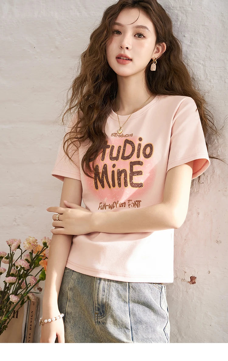 MISHOW Letter Print Short Sleeve T-shirt for Women 2024 Spring Summer New Loose Casual Tshirt Woman Crew Neck Tee Top MXD13T0164