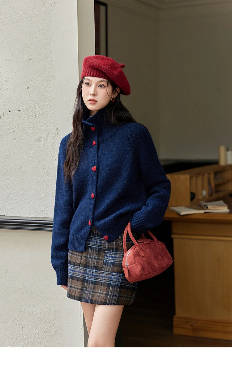 MISHOW Love Heart Button Sweater Color Clash Women Winter Clothing Knitted Cardigan Loose Versatile Thick Warm Tops MXD58Z1127