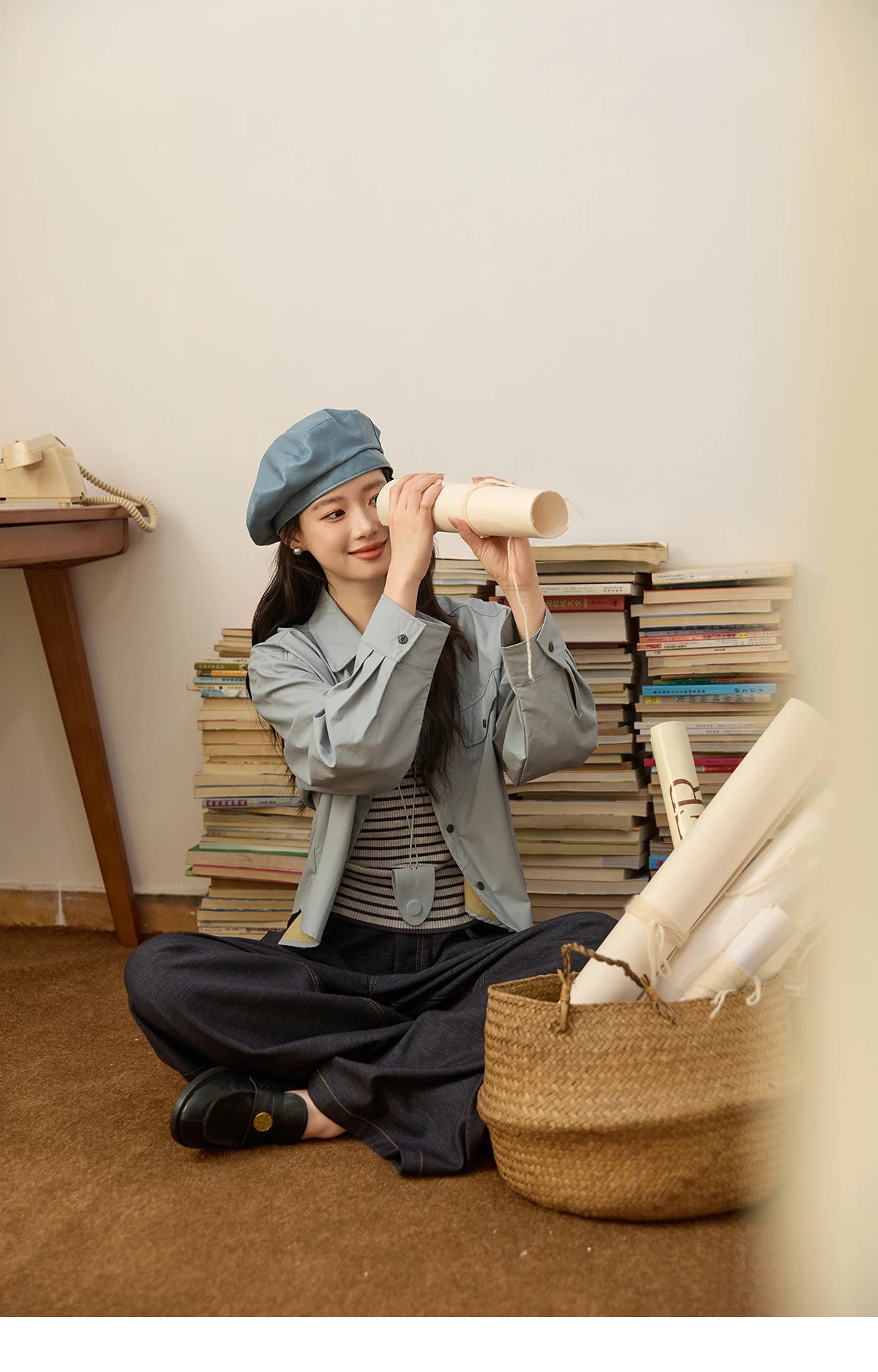 MISHOW Women's Two-Piece Set 2025 Autumn Vintage Striped Vest Solid Turn Down Collar Jacket Commute with Pendant Sets MXE45T1396