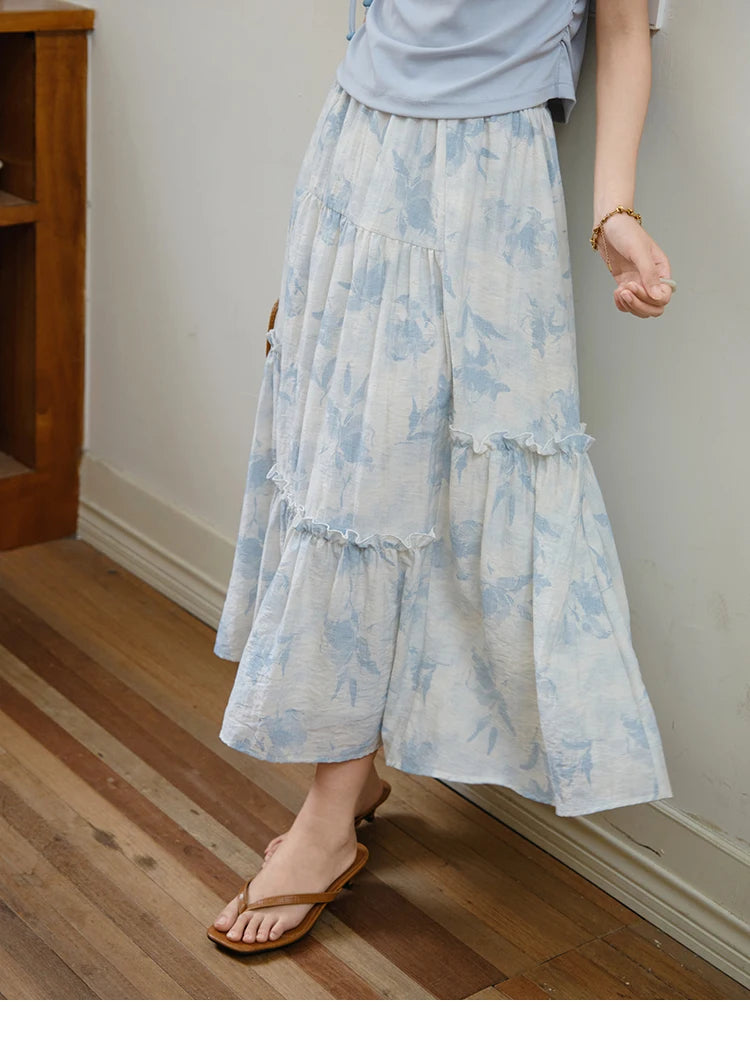 MISHOW Two Piece Set Women's Fashion Lace Up Top 2025 Summer New Casual Print Wide Leg Half Skirt Set Ladies Clothing MXE35T0596