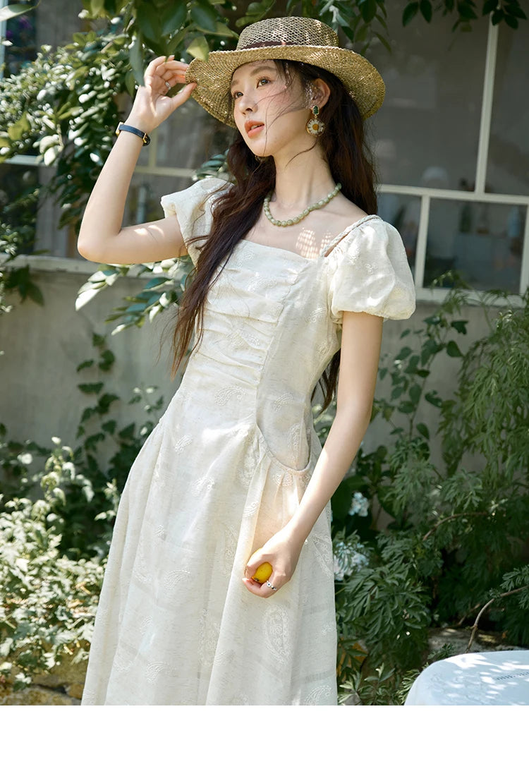 MISHOW Women's Puff Sleeve Dress 2025 Summer Fashion Paisley Embroidery Lady Pocket Dresses Vacation Women's Clothing MXE34L2265