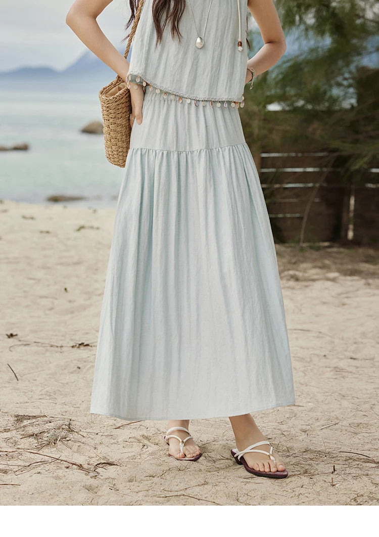 MISHOW Casual Vest Skirt Sets for Women Summer 2025 Sleeveless Round Neck Vests Solid Midi Skirts Female Fashion MXE33T0526