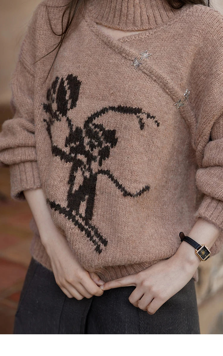 MISHOW Chinese Hollow Out Sweaters for Women 2024 Autumn Winter Loose Casual Design Sweet Floral Knitted Pullovers MXD36Z0888