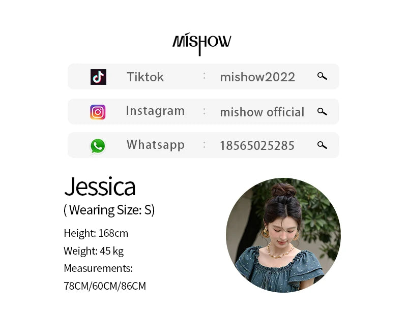 MISHOW Lace Up Flying Sleeve Polka Dot Dress Summer 2024 High Waist Pleated Long Dresses Square Neck Denim Dress MXD30L2022