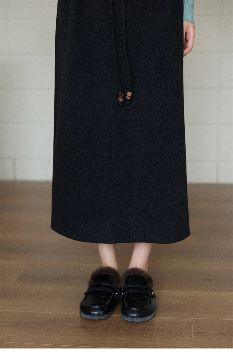 MISHOW Woman Brown Skirt 2025 Retro High Waist Loose Fitting Half Body Skirt with Back Split Straight Leg Long Skirt MXE90B2447