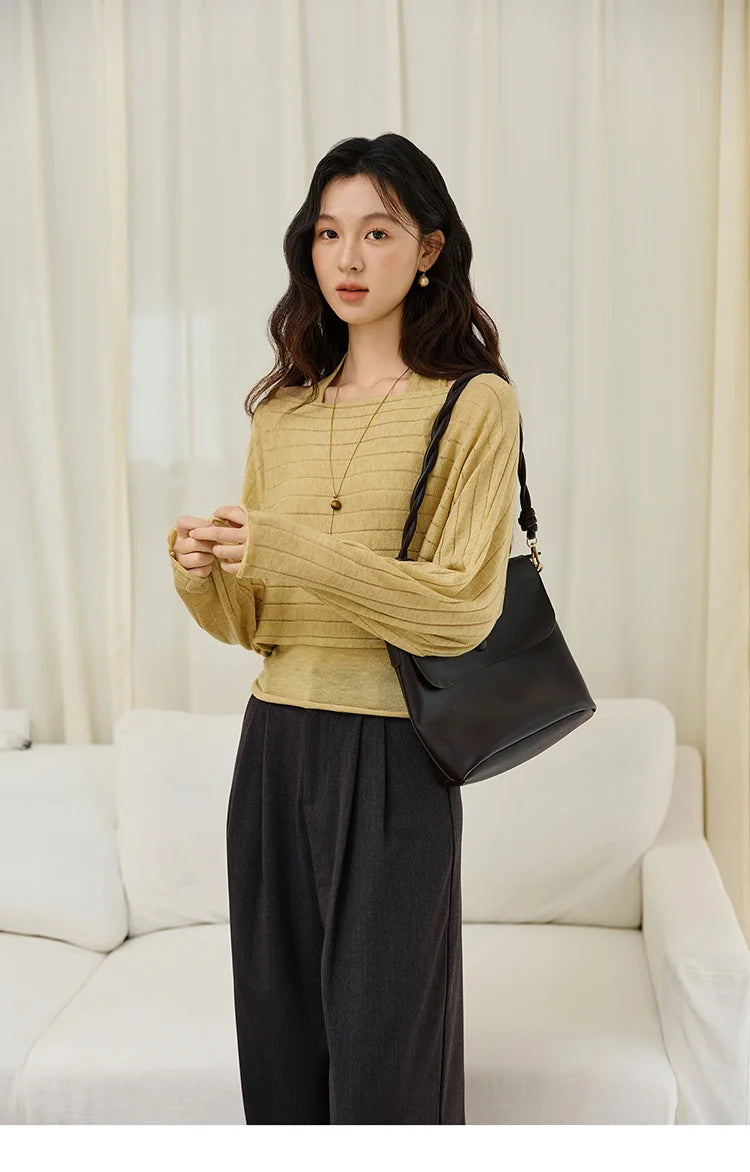 MISHOW Striped Short Hanging Neck Top Two-piece Set 2025 Autumn Wool Blend Knitted Sweater Casual Fashion Top Sets MXE46T1399