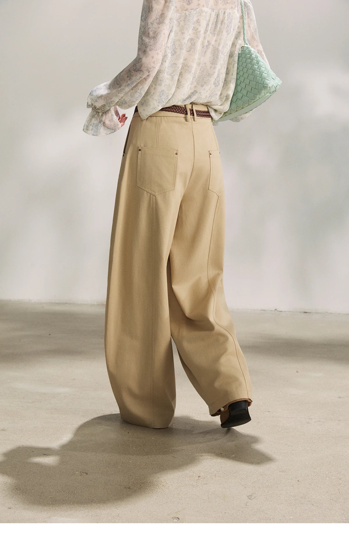 MISHOW Women's Khaki Wide Leg Pants 2026 Spring High Waist Belted Pants Rear Fake Pocket Design Casual Loose Trousers MXF13K1237