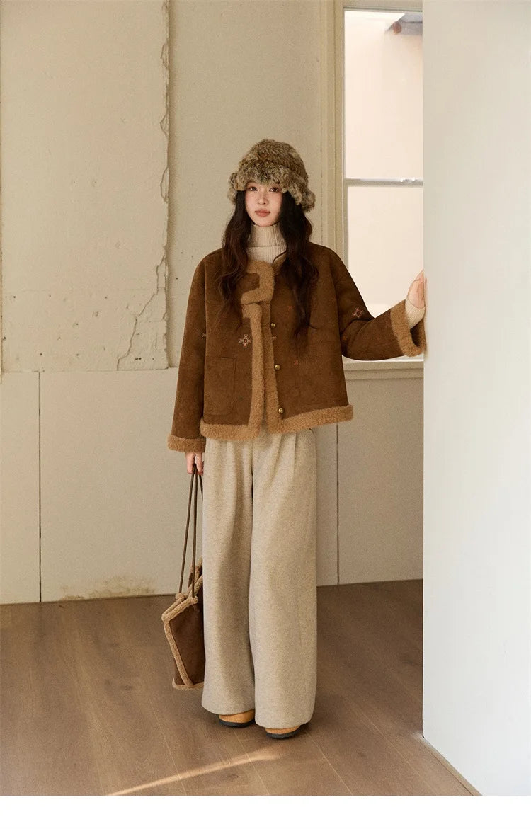 MISHOW Women's Winter Pants 2025 Retro Trousers with Three-dimensional Pleats Pants Pocket Decoration Wide Leg Pants MXE90K1129