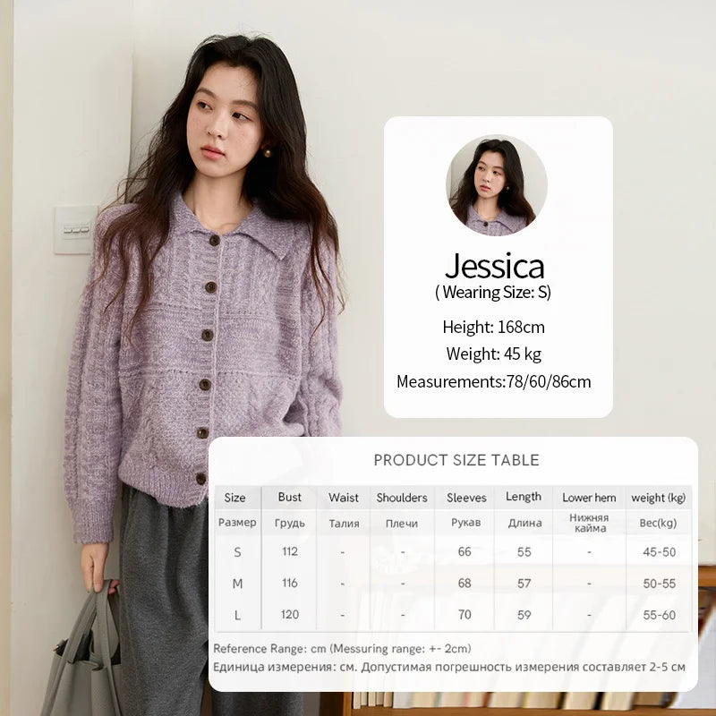 MISHOW Knitted Cardigan Women 2025 Autumn Winter Simple Turn-down Collar Loose Comfortable Single-breasted Sweater MXE48Z2611