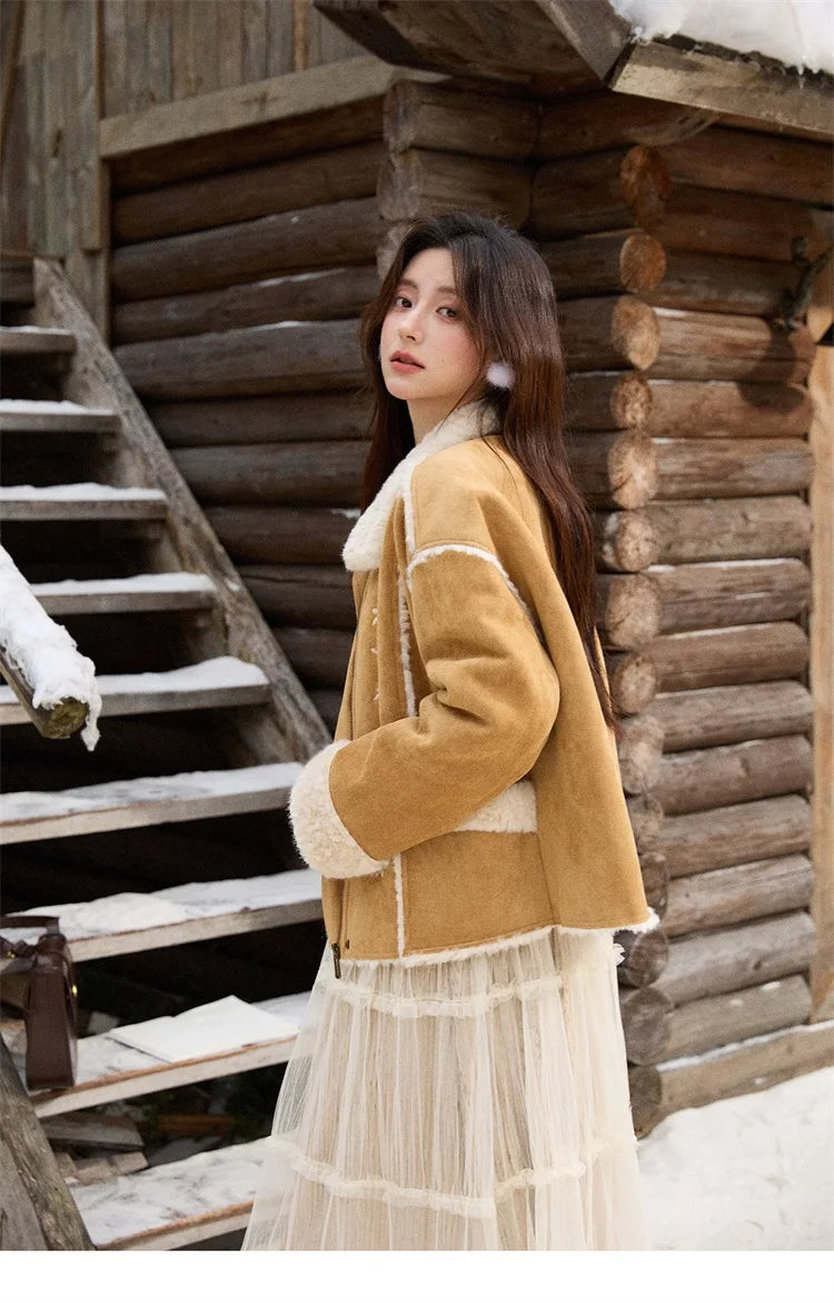 MISHOW Woman Elegant Jacktes 2025 Winter Floral Embroidered Fur Sheath Coat Retro Commute Plush Lapel Warm Short Coat MXE87W0918