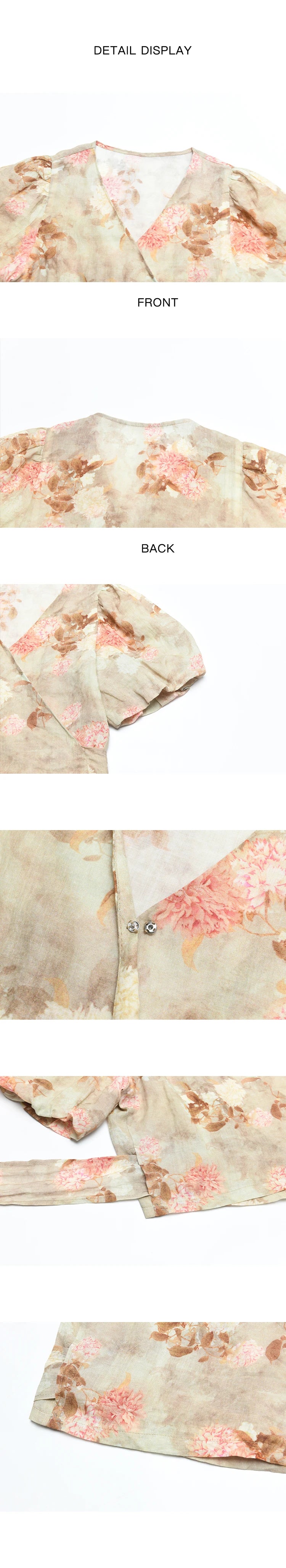 MISHOW French V-neck Floral Tops 2024 Summer Retro Short Sleeved Blouses Female Puff Sleeve Hem Strap One Piece Top MXD28X1619