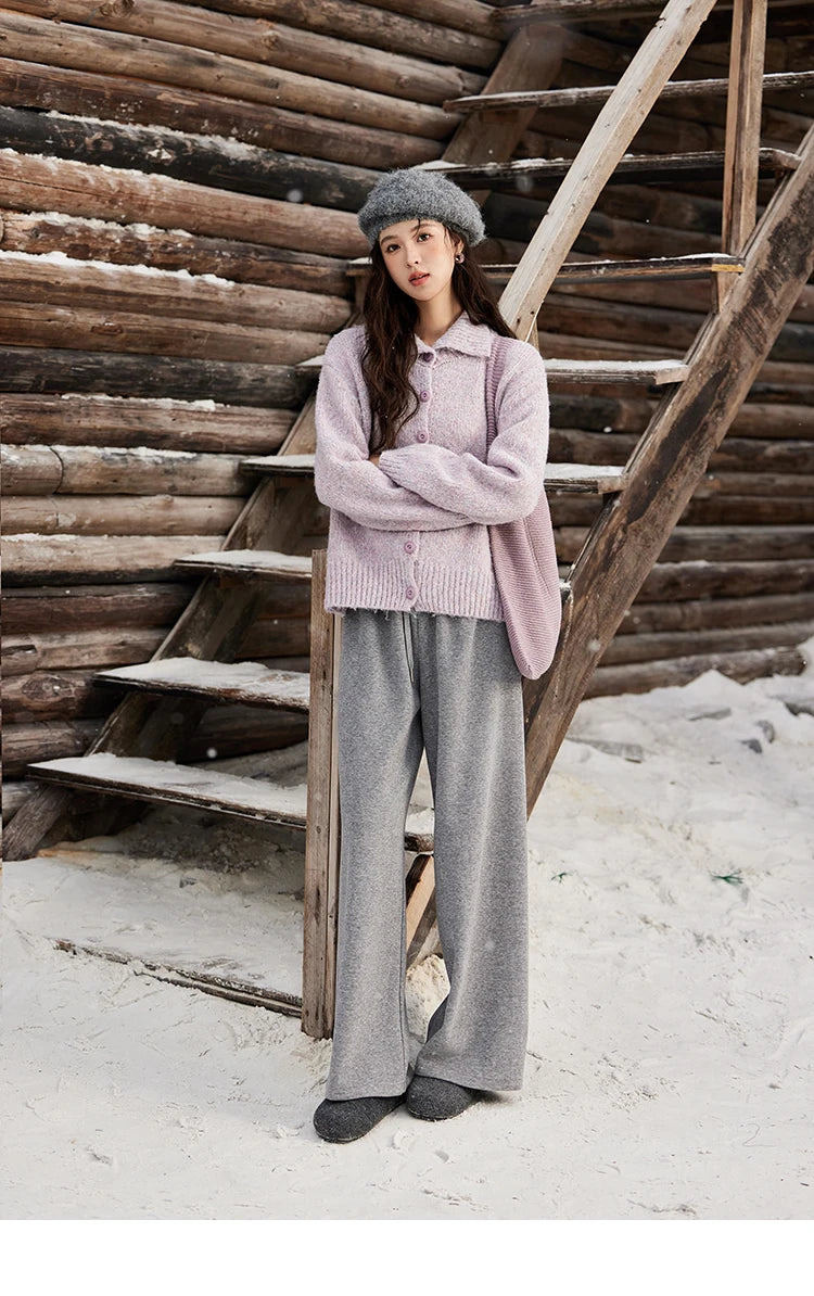 MISHOW Turn Down Collar Wool Blend Sweater Women Solid Single-breasted Tops Thickened Warm Versatile Knitted Cardigan MXD59Z1136