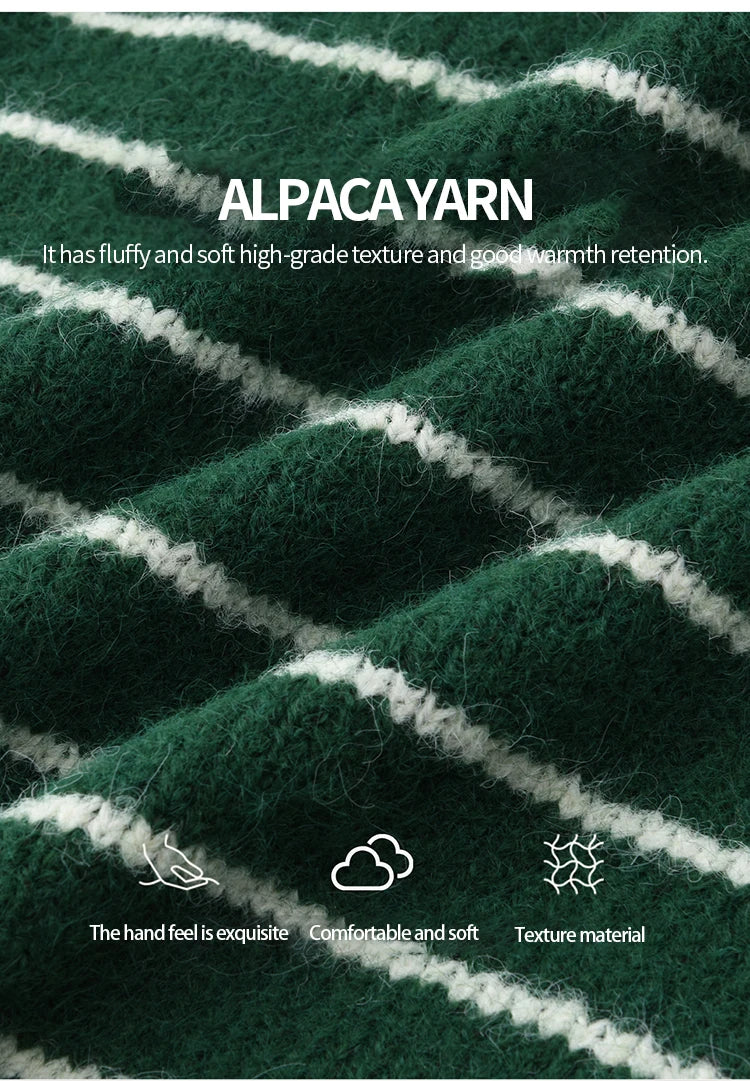 MISHOW Green Striped Cardigans for Woman 2025 Winter Knitted Cardigan Wool Blend Loose Retro Crew Neck Knit Sweater MXE86Z2735