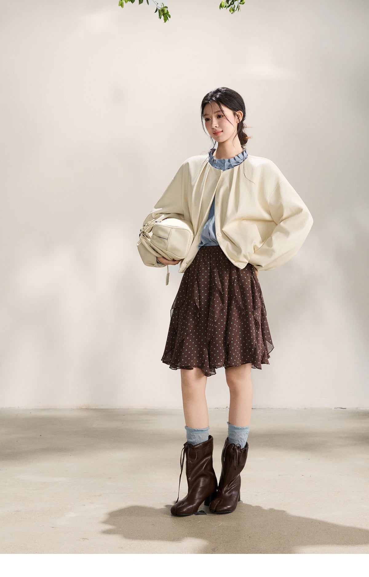 MISHOW Imitation Protein Skin Short Flower Bud Leather Jacket 2026 Spring Ruffled Collar Casual Loose Button-Up Coat MXF108W1019