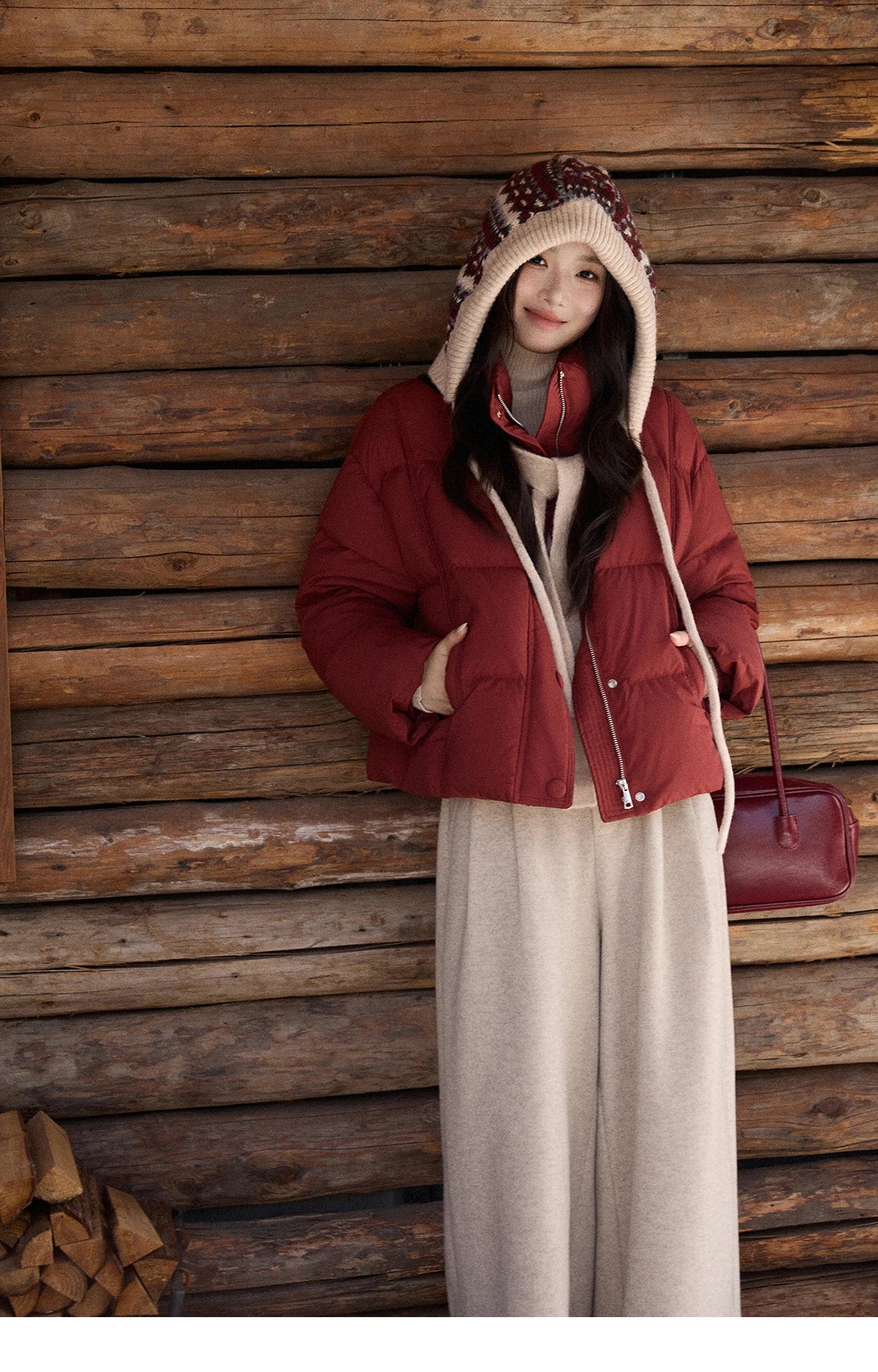 MISHOW Christmas Down Jacket with Jacquard Hat Winter 2025 90% White Duck Down Warm Coats Stand Neck Solid Down Coat MXE90Y0086