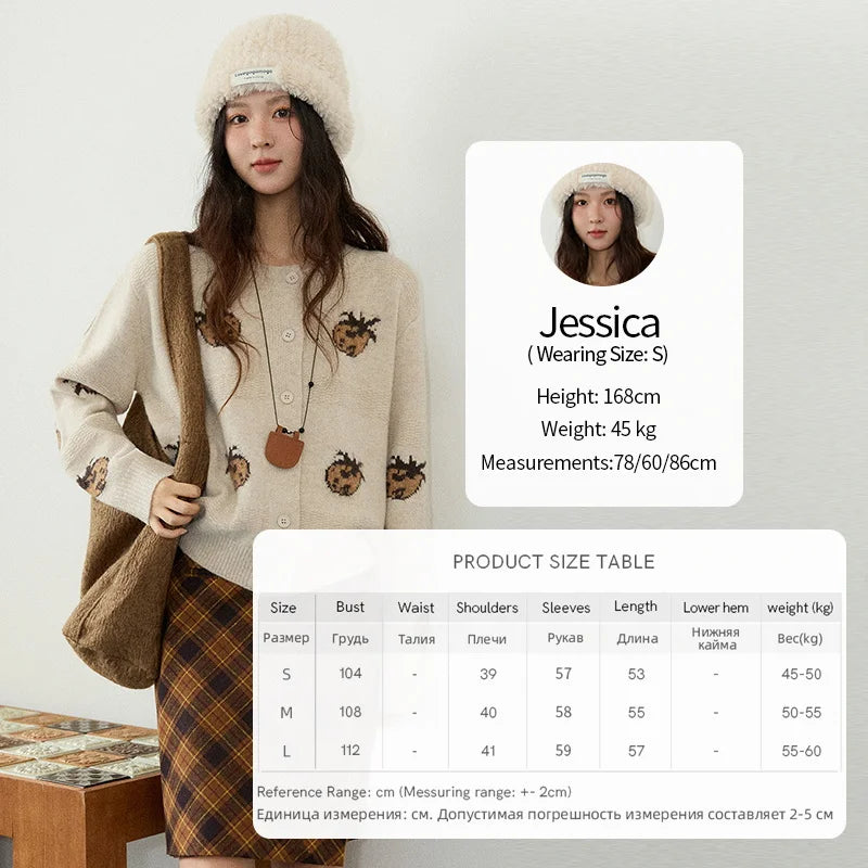 MISHOW Cardigan Women 2025 Autumn Winter Fashion Fuuny Pineapple Jacquard Round Neck Single-breasted Sweater Woman MXE87Z2752