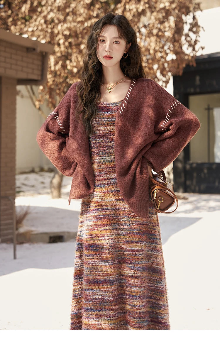 MISHOW Retro Slip Knitted Dresses Coat Separately Women Autumn Winter Sweater Cardigan Slim Knit Suspender Dress MXC59L1625