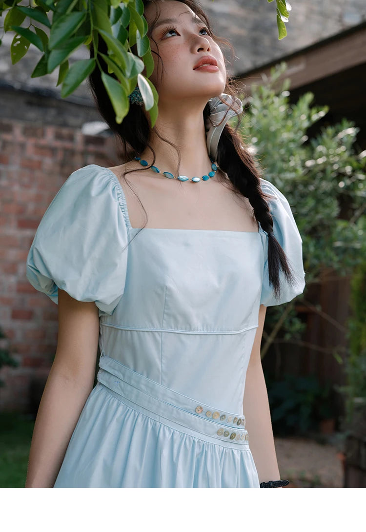 MISHOW Women's Square Neck Short Sleeve Dress 2025 Summer New Fashion Puff Sleeve Double Belt Dresses Ladies Clothing MXE34L2222