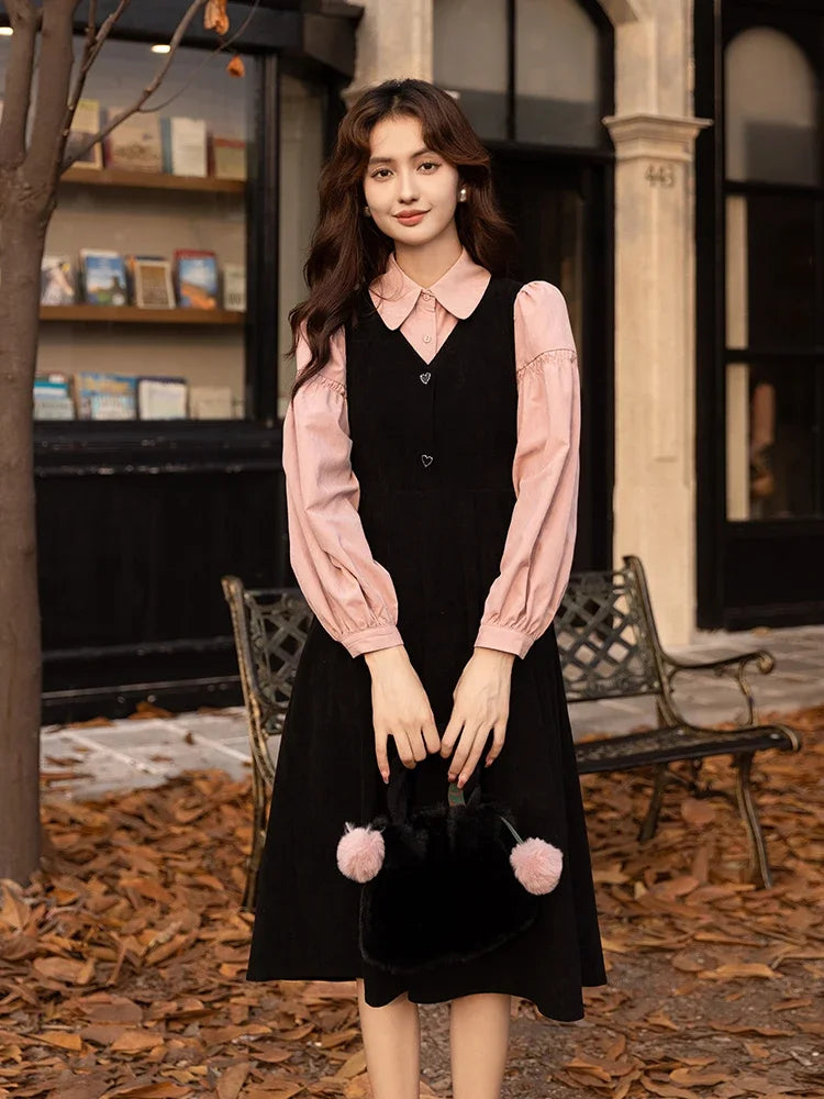 MISHOW Corduroy Strap Dress Autumn Winter French Retro Vneck Sleeveless Mid-Calf Dresses Elegant Solid Blouses MXB43L1246