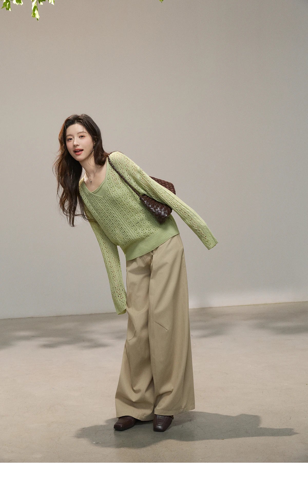 MISHOW Women's Hollow Out Cable Knit Tops with Camisole Two Piece Set Spring Loose Casual Breathable Green Sweater MXF16T1524