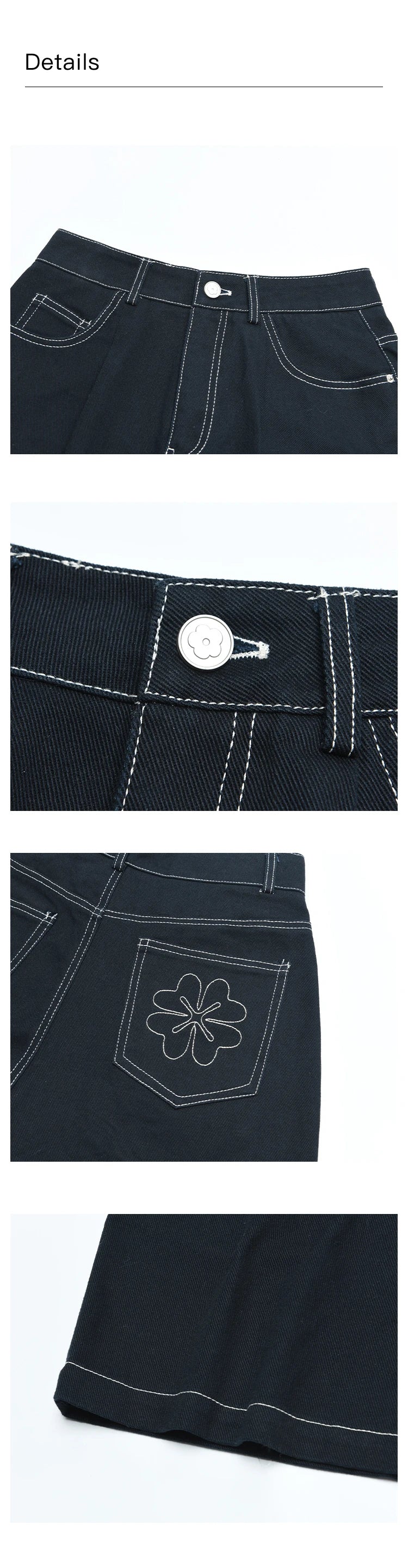 MISHOW 100 Cotton Pocket Embroidered Flower Denim Shorts for Women 2024 Summer Dark Blue Loose Casual Wide Leg Pants MXD26K0707