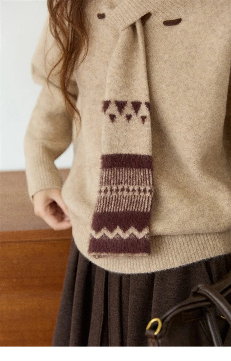 MISHOW Women V-neck Knit Top 2025 French-style Elegant Workwear Long-sleeved Yellow Pullover Women's Winter Clothing MXE87Z2771