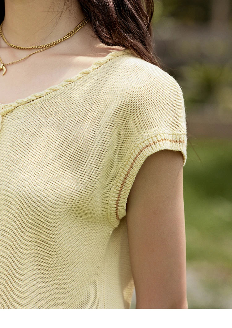 MISHOW Office Lady Summer Knitted Sweater V-neck Short Sleeve Solid Slimming Bead Design Pullover Female Lazy Tops MXE33Z1227