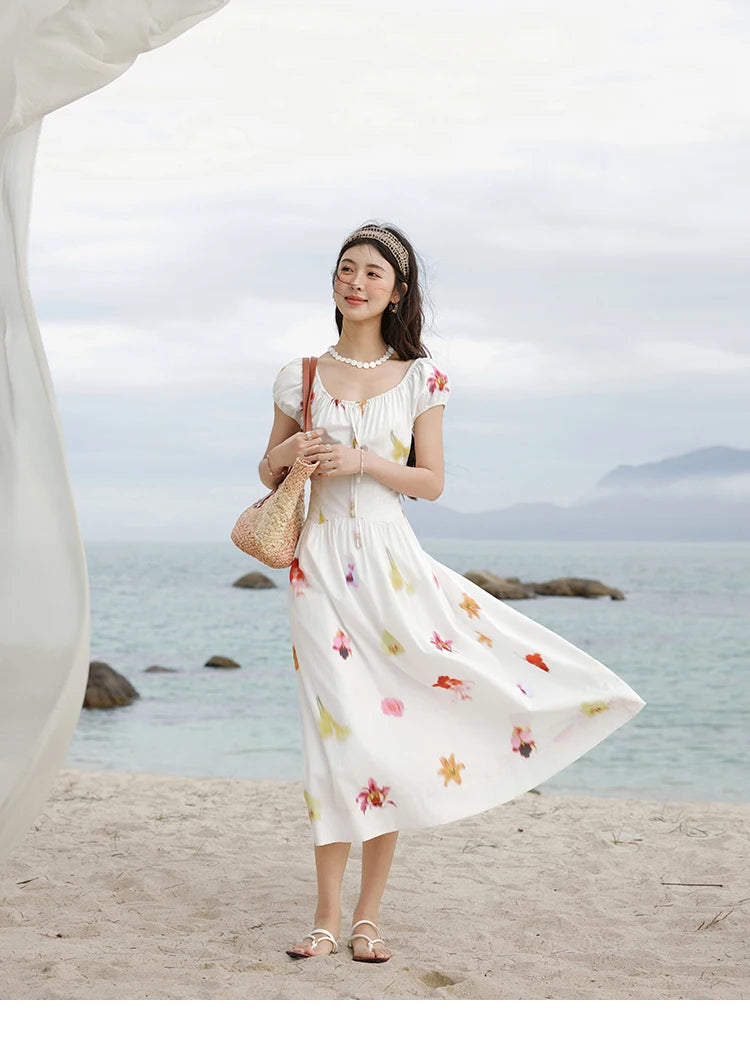 MISHOW Korean Cotton Print Drawstring Dress MXE32L2212